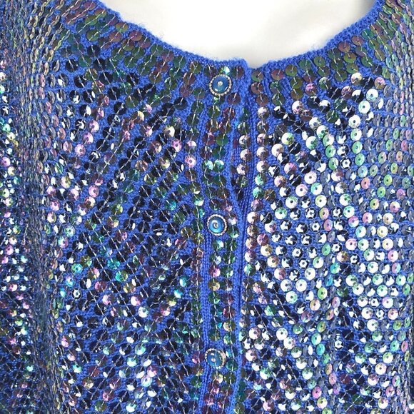 Free People Cardigan Sweater‎ Medium Sequins Iridescent Blue NWT CJ-1459 - Picture 4 of 11